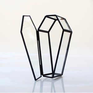 NEW IN BOX, small coffin glass jewelry box - black